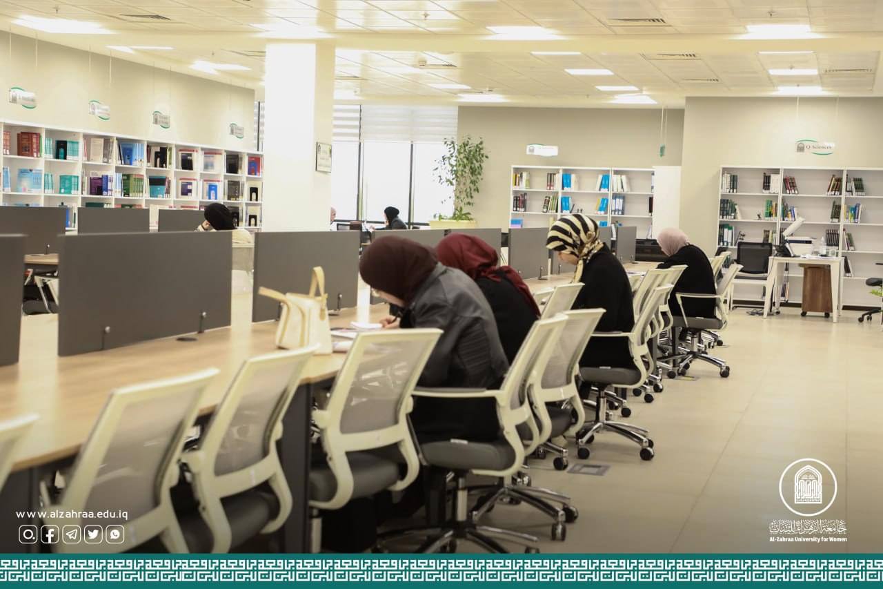 In a calm study atmosphere.. students of Al-Zahraa University for Women at the Central Library.
